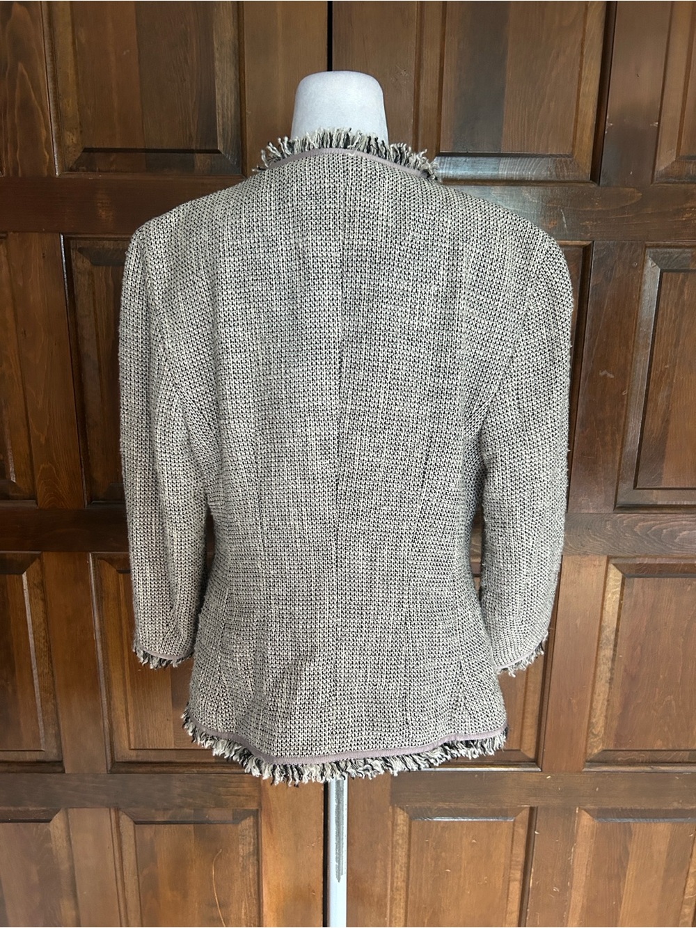 Rena Lange Open Front Fringe Tweed Jacket Women's US 12 Luxury Soft Blazer Lined - Picture 4 of 9